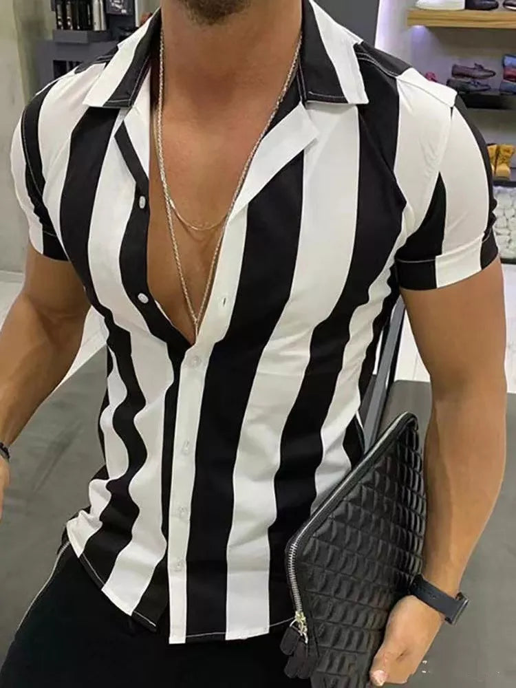 maoxiangshop Men's Shirts Holiday Hawaiian Beach Shirts Striped Print Tops Business Casual Cropped Oversized T-Shirts 5XL Designer Clothing