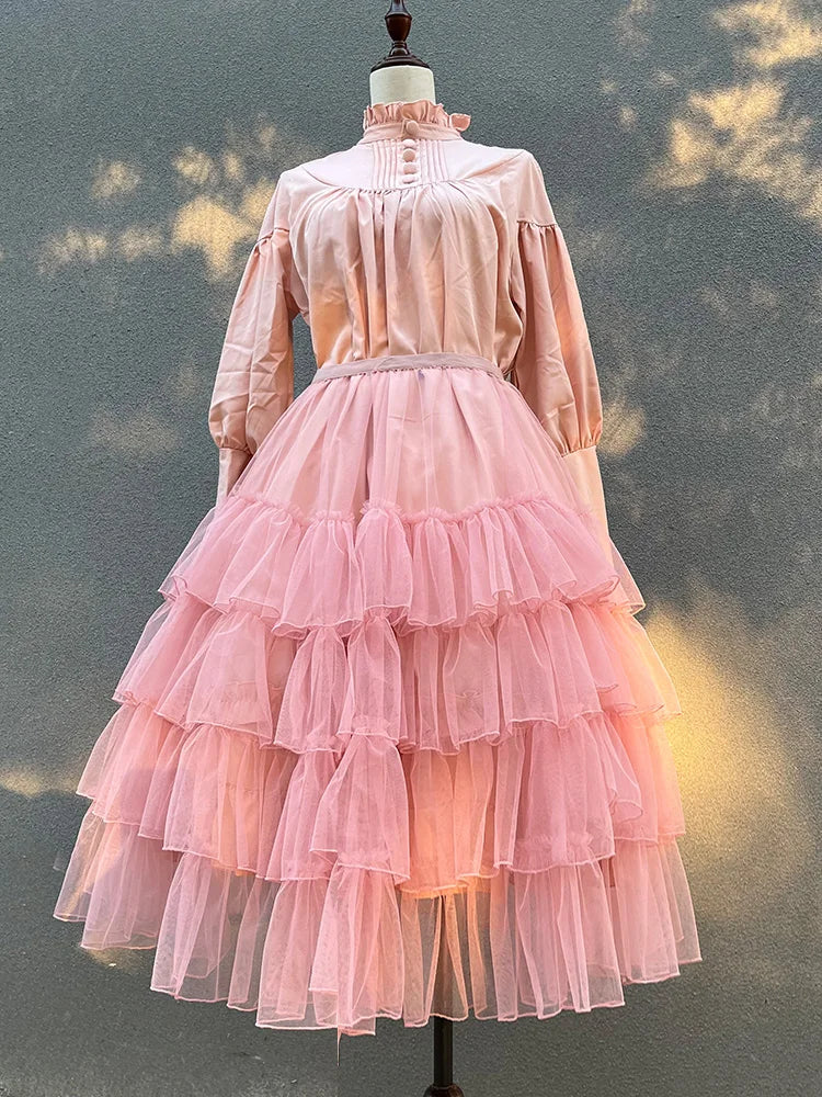 maoxiangshop - Sweet Lolita Mesh Ruffles Tutu Skirts Ball Gown Lolita Extended Skirt Lining Daily Lolita Lace Gauze Fluffy Skirt