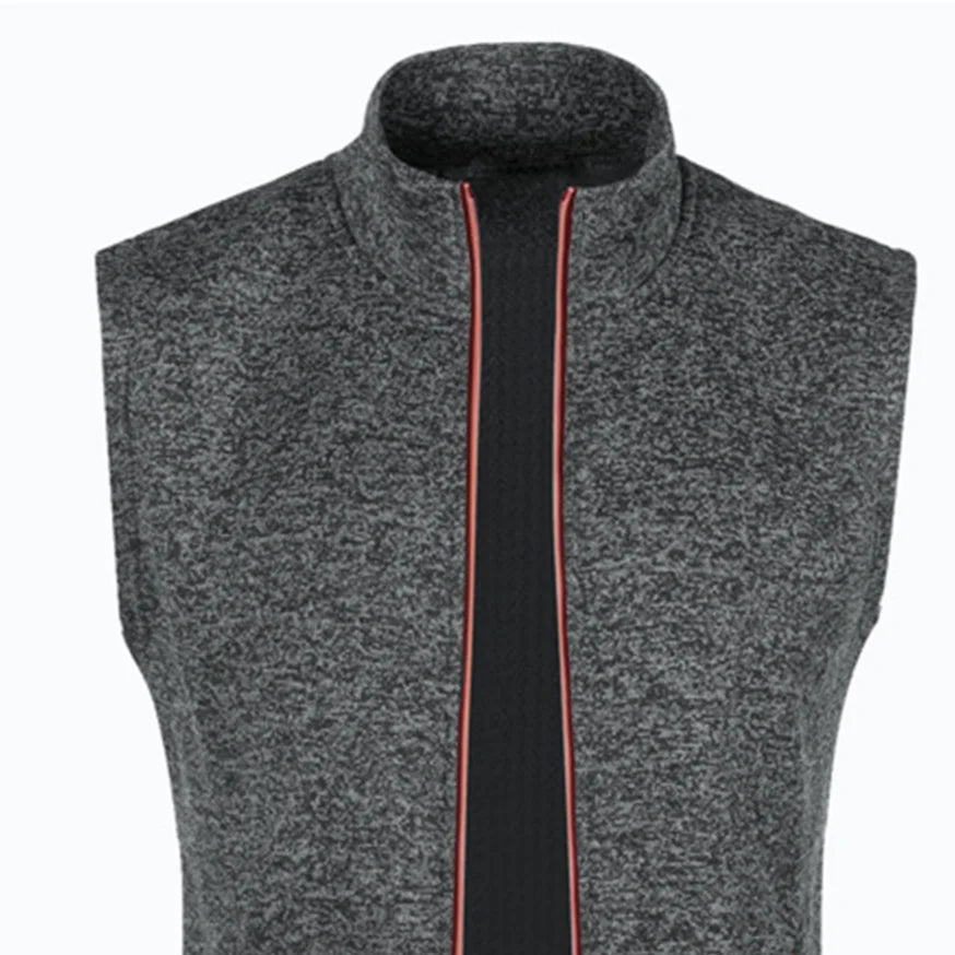 maoxiangshop Autumn and Winter Men's Knitted Velvet Fashion Casual Top Zipper Vest Sleeveless High Neck Fleece Solid Color Men's Wear