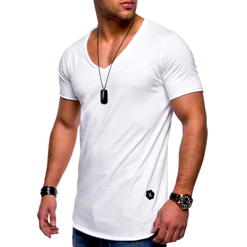 maoxiangshop 2024 Brand New Men's t shirts Short Sleeve V-Neck Solid Color Men T-Shirt Casual V Collar Man T-Shirt Tops Tees For Male