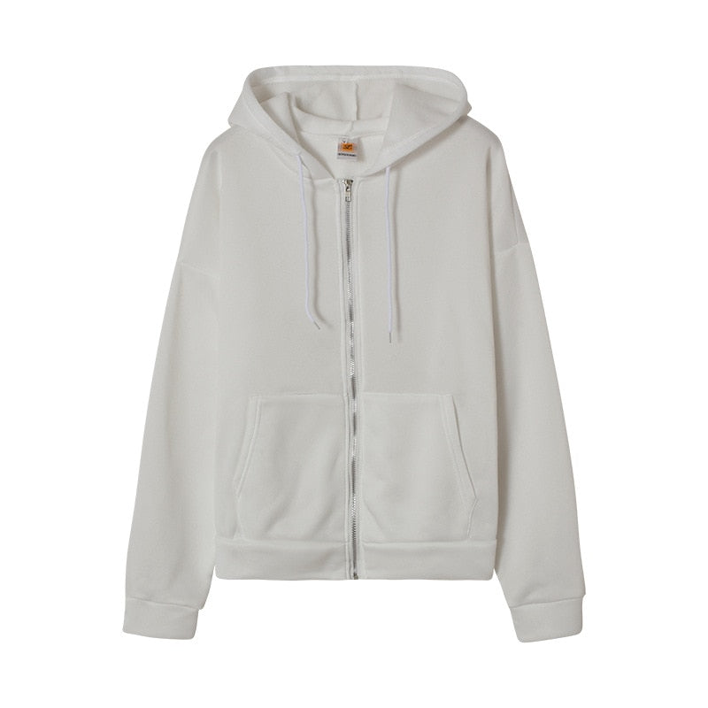 Sweatshirt Hoodie Oversize Hooded Cardigan Sweatshirts Gray Women Clothes Solid Zip Up Hoodies Autumn Women Tops Long Sleeves