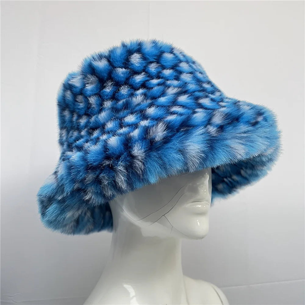 maoxiangshop - Luxury Ins Hot Y2k Girls Faux Fox Fur Bucket Hat Women Winter Warm Rabbit Fur Plush Fisherman Hat Cap Festival Party Ski Panama