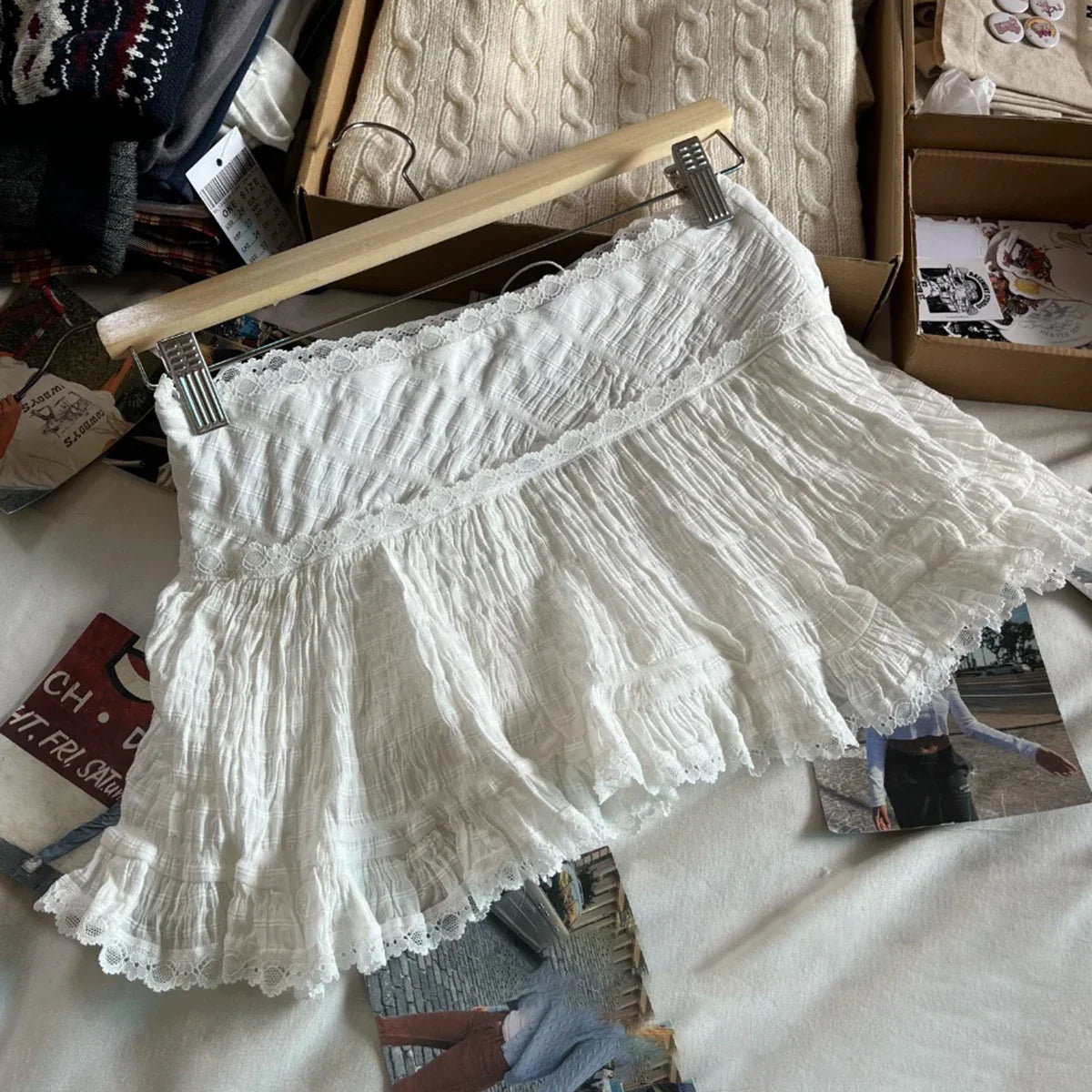 maoxiangshop - Lace Trim Kawaii Y2K Skirt Summer Women Trending Fashion Clothes 2024 Cotton Mini Skirts Girls Cute 2000s Vintage Short Skirts