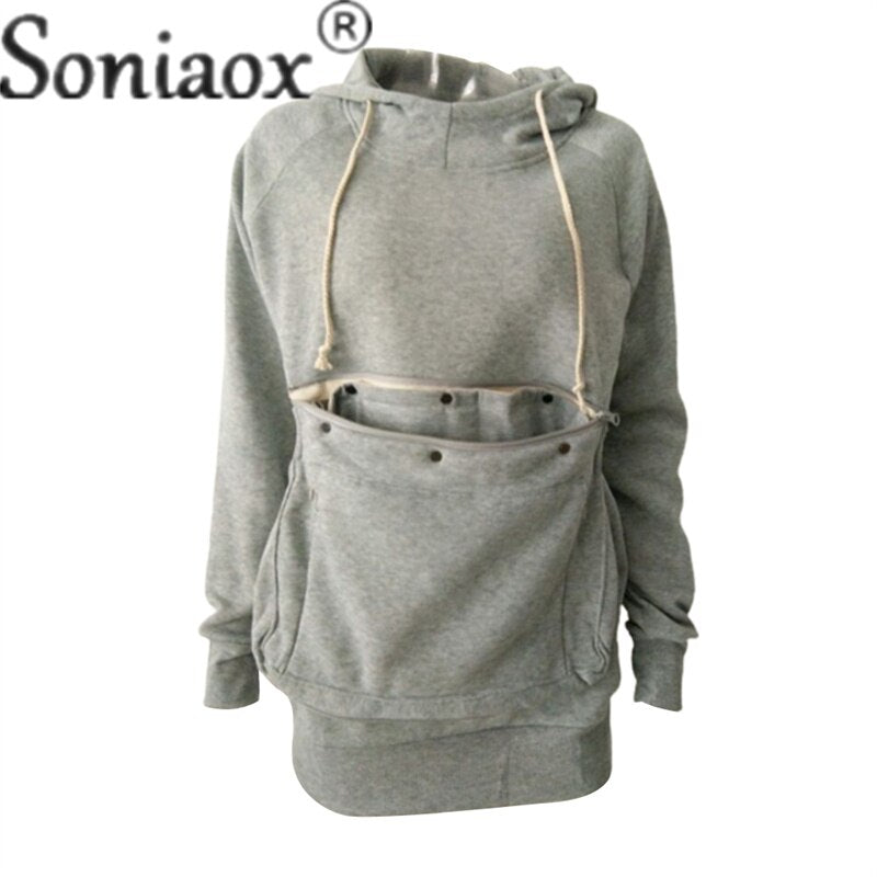 maoxiangshop Zipper Splice Loose Large Pockets Drawstring Hooded Sweatshirt Female Autumn Winter Warm Hoodie Women Thickened Long Sleeve Tops