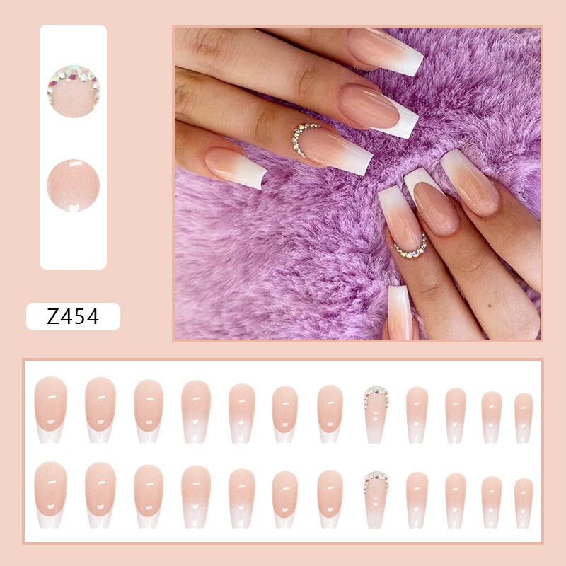 24pcs/box Fake Nails Press on Short Reusable with Designs Set French Artificial Pink kawaii False Tipsy Stick-on Nails Tips Art
