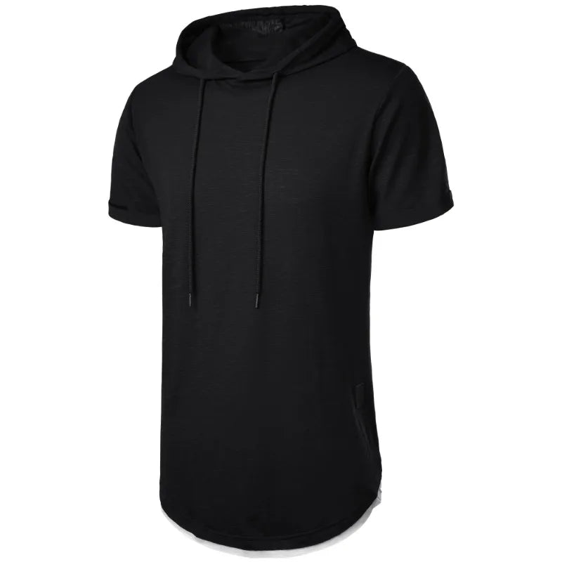 maoxiangshop Summer Hooded Sweatwear New Mens Short Sleeve Loose T-shirt Solid Color Lightweight Hoodie Fitness Breathable Collar Tops
