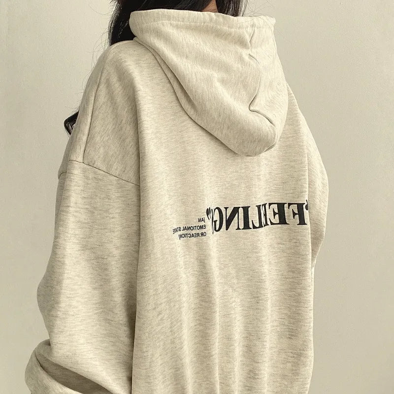 Autumn Winter Female Casual Y2K Long Sleeve Letter Print Sweatshirts Women's Blue Chic Style Fashion Loose Fit Hoodies Top
