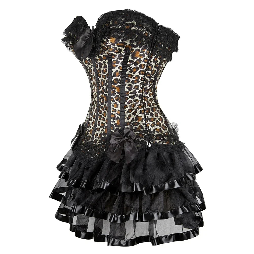 maoxiangshop - Corset Tutu Steampunk Satin Bustier Dress Burlesque Corselet Sexy Lace Up Corsage Skirt Classic Clubwear Carnival Party Costumes