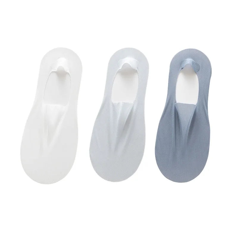 maoxiangshop 3 Pairs Men's Boat Socks Summer Ultra-thin Breathable Solid Color Sock Slippers Comfortable Soft Ice Silk Low Cut Men Sokken