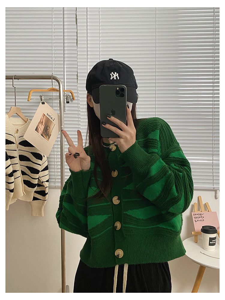 Oversized Sweaters for Women Autumn Knitted Cardigan Winter Striped Loose Jacket Long Sleeve Crop Tops Y2k Cardigan for Girls