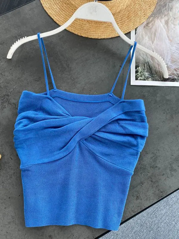maoxiangshop-Heliar Women Pleated Strapy Camisoles Female Slim Crop Tops Knitted Sexy Tops For Women Cloth 2022 Summer
