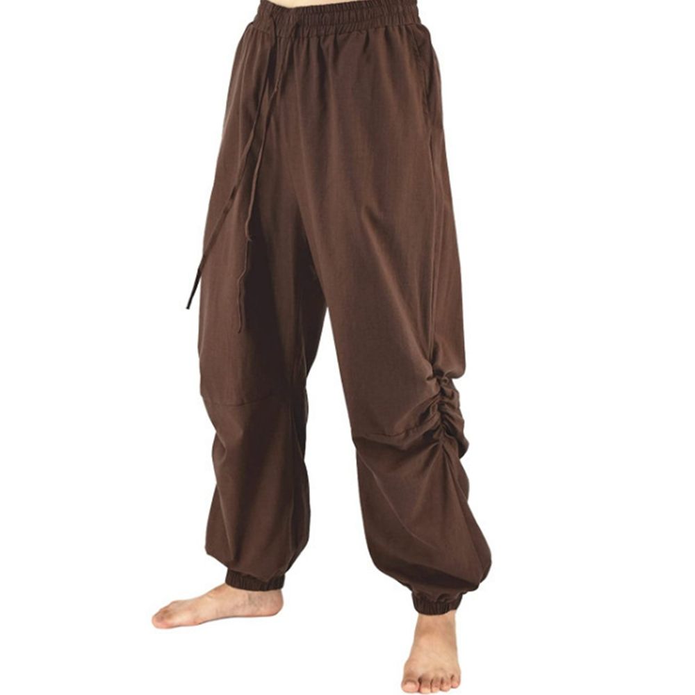 maoxiangshop Adult Men Pirate Pants Vintage Medieval Renaissance Lounge Costume Loose Pants Viking Black Brown Trouser