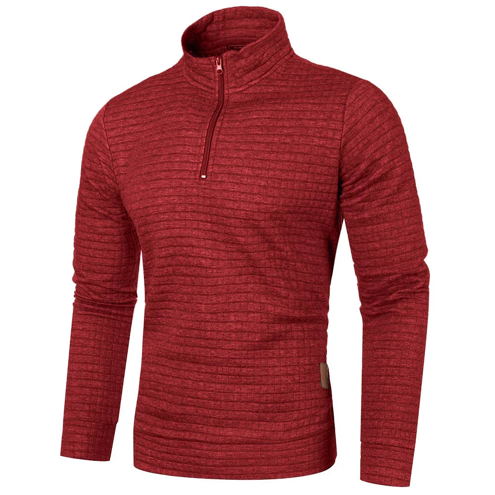 maoxiangshop Autum Men's Solid Color Sweatshirt New Oversize Half Zipper Pullover Warm Sweater Jogger Sport Tops