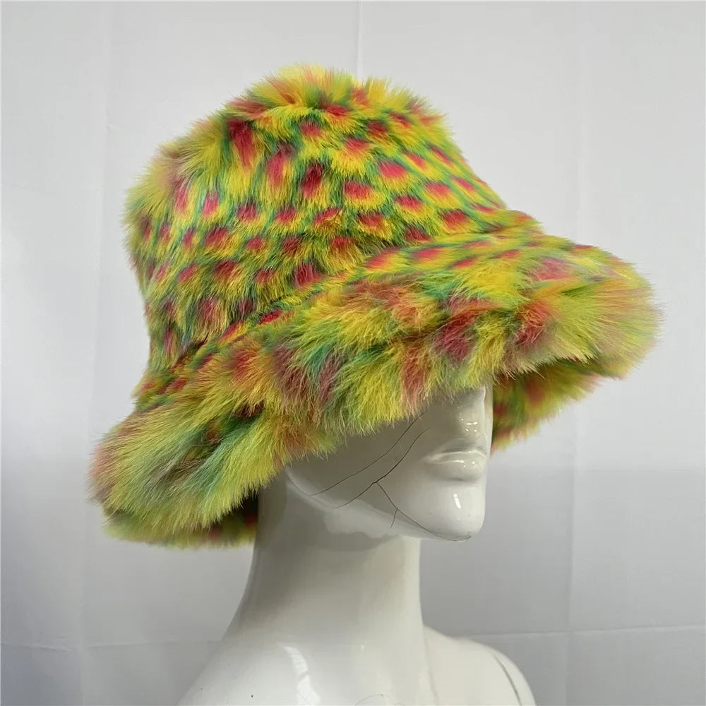 maoxiangshop - Luxury Ins Hot Y2k Girls Faux Fox Fur Bucket Hat Women Winter Warm Rabbit Fur Plush Fisherman Hat Cap Festival Party Ski Panama