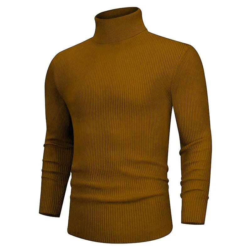 maoxiangshop New Fall Long Sleeved Turtleneck Sweaters Men's Casual Breathable Top Solid Color Elastic Slim Autumn Warm Stripe Streetwear