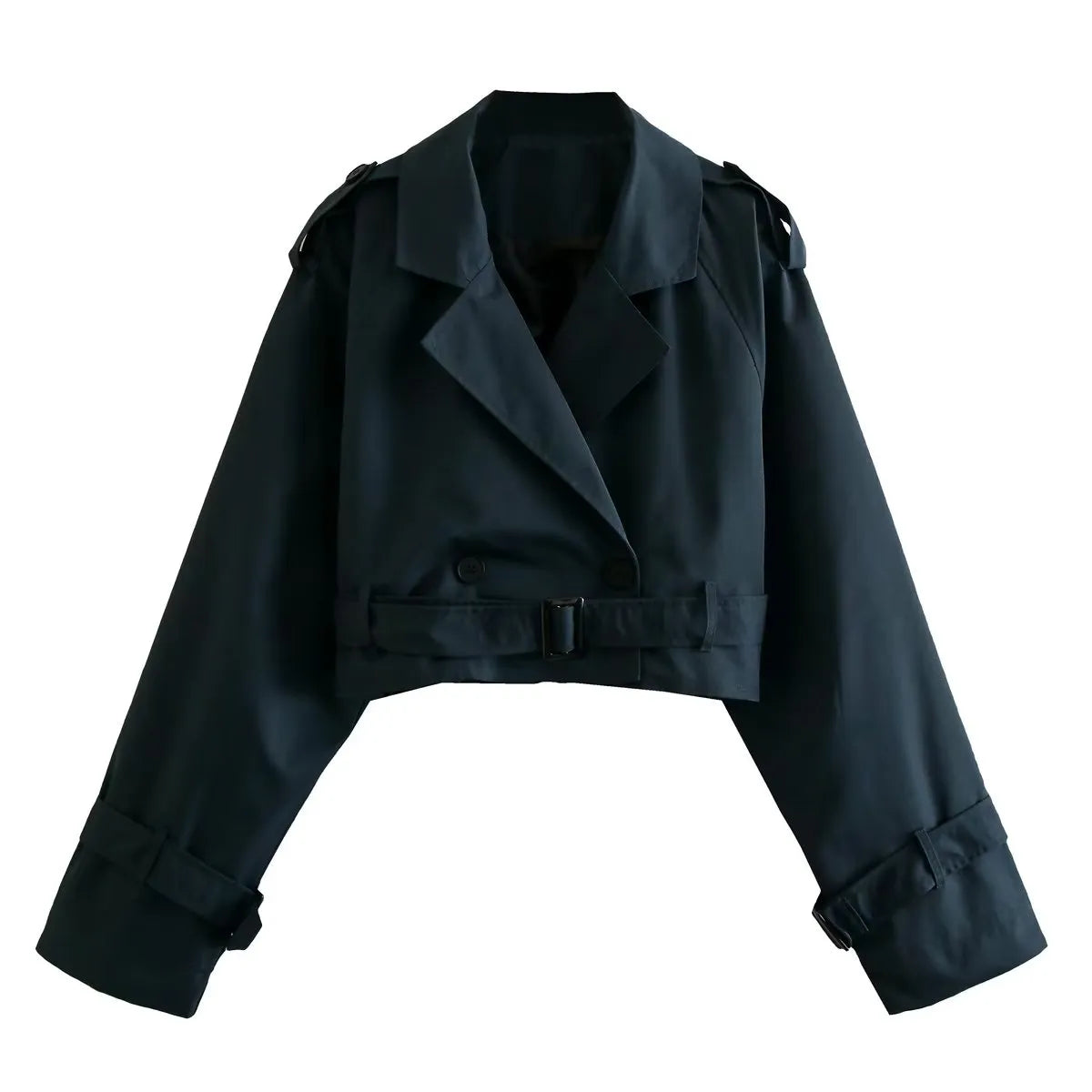 Khaki Cropped Trench Women Long Sleeves Cropped Design Jacket Chic Lady High Street Casual Loose Coats Top Female 2023 New
