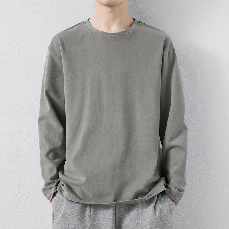 maoxiangshop New Klein Blue Long Sleeve T-shirt Men's Spring and Autumn New Solid Color Laydown Casual Top Coat Round Neck Underlay Shirt 5xl