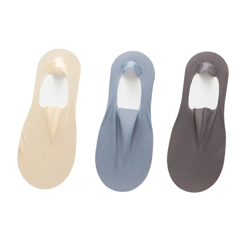maoxiangshop 3 Pairs Men's Boat Socks Summer Ultra-thin Breathable Solid Color Sock Slippers Comfortable Soft Ice Silk Low Cut Men Sokken