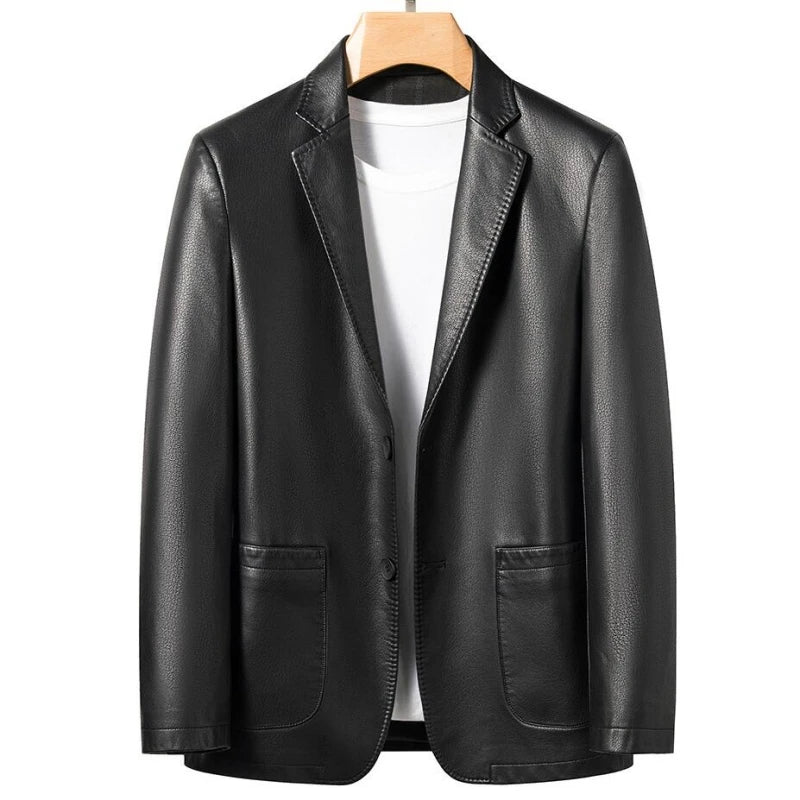maoxiangshop FALL OUTFITS MEN High Quality Men's Suit Leather Jacket Fashion Leather Coat Autumn and Winter New Casual Small Suit Coat Men Leather Jacket