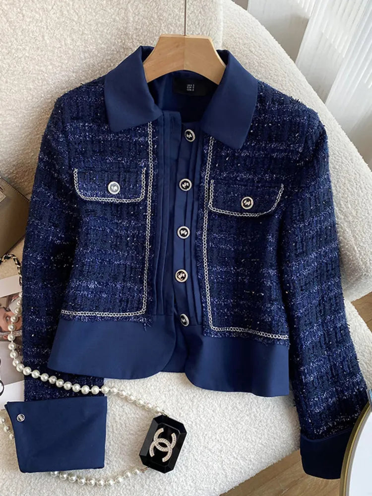 Luxury Small Fragrance Tweed Jacket Coat Women Korean Fashion Sweet Woolen Short Coats Fall Winter Vintage Elegant Outwear Tops
