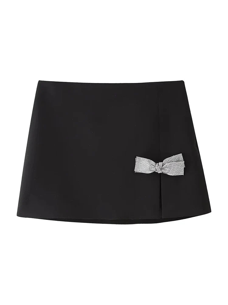 maoxiangshop - Girls Cute Jewelry Decoration Fashion Black Mini Skirts 2024 Womens Summer Casual High Waist Black Short Skirt