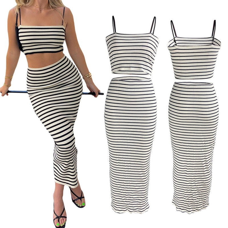maoxiangshopTwo Piece Skirt Set Women's Suit y2k Clothes Summer Sexy Outfit Cropped Top and Split Skirt Chic Elegant Female Clothing