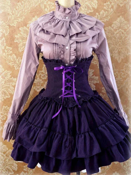 maoxiangshop - Gothic Lolita Dress SK Lavender High Waist Lace Up Ruffles Lolita Skirt sweet lolita dress