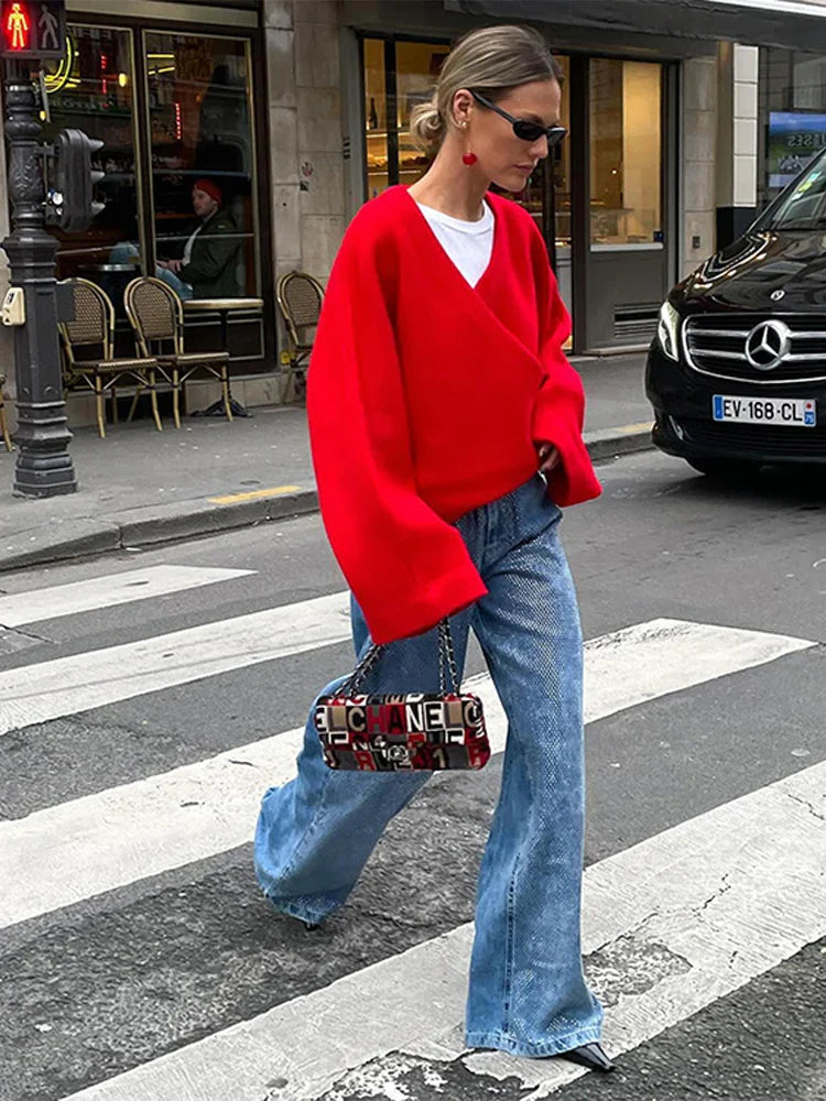 Vintage Knitted Woolen Jackets Women Casual V-neck Long Sleeve Female Short Coats Autumn Winter Fashion New Lady Outwears