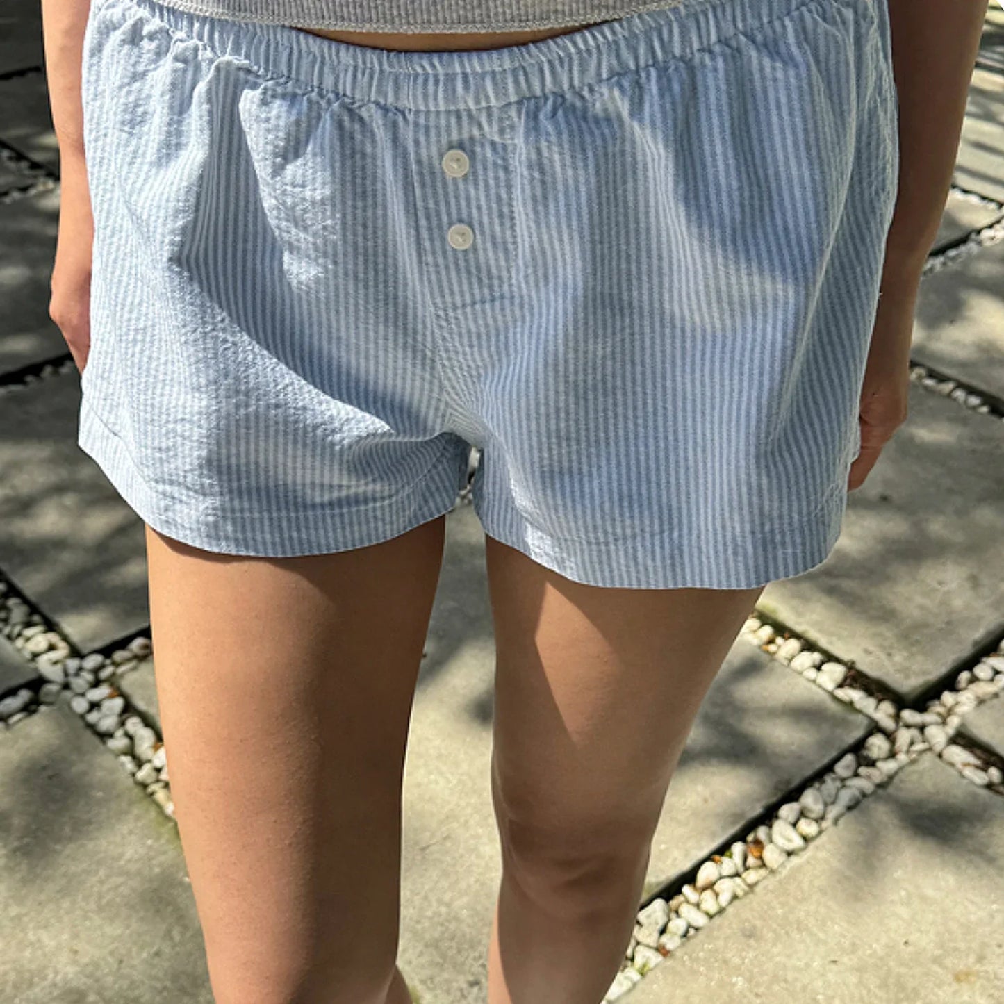 maoxiangshop - Summer Women's Y2K Cute Loungewear Shorts Casual Loose Fitting Elastic Low Waist Floral Bottoms with Button Decor