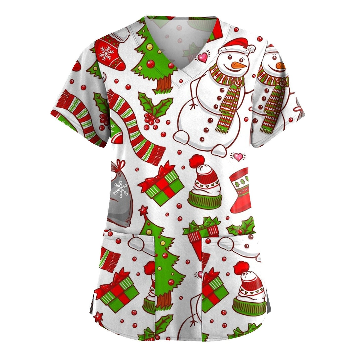 maoxiangshop Cute Cartoon Animals Print Christmas Nursing Scrubs Women Tops Short Sleeve pet salon Work Uniform Blouse Costume Shirts Female