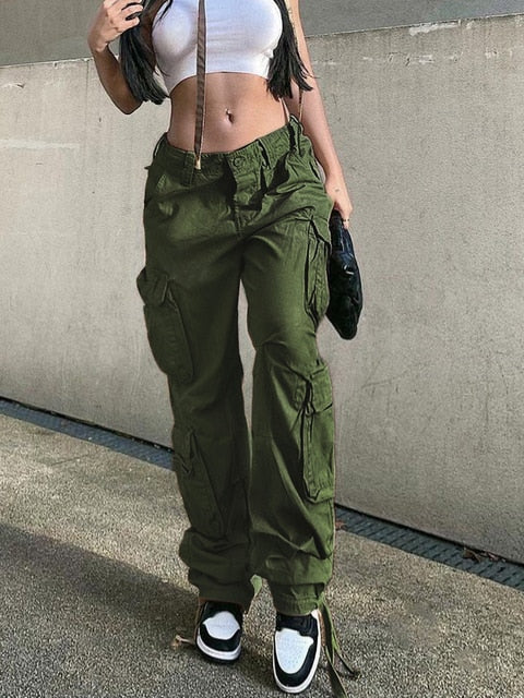 maoxiangshop2 Vintage Cargo Pants Baggy Jeans Women Fashion 90s Streetwear Pockets Wide Leg High Waist Straight Y2k Denim Trousers Overalls
