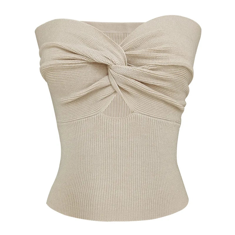 maoxiangshop - Twist Tube Tops For Women Sexy Strapless Corset Top Tee Off-Shoulder Cute Y2k Cropped Tops Knit Bustier Summer Streetwear