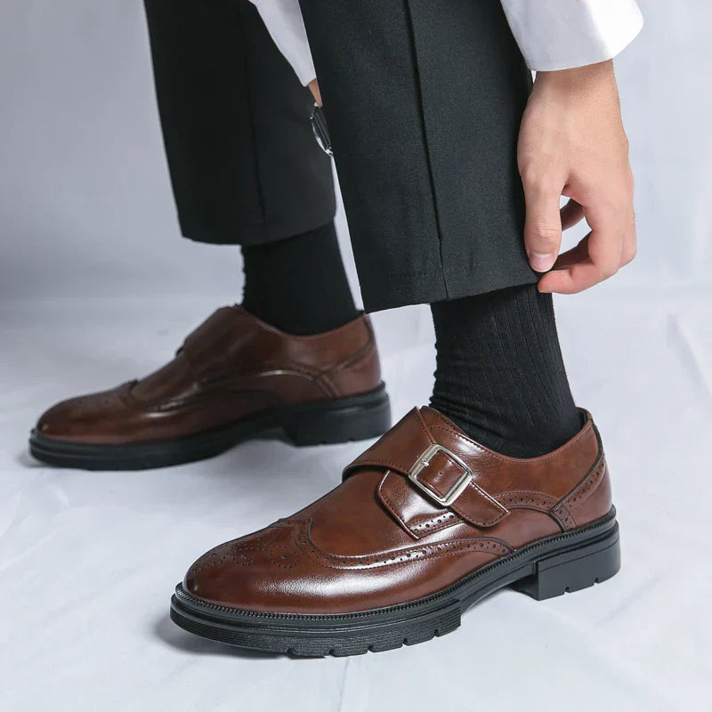 maoxiangshop Spring New Vintage Design Oxford Shoes Thick Soled Increase Dress Leather Office Casual Shoes Men Carved Handmade Business Shoe