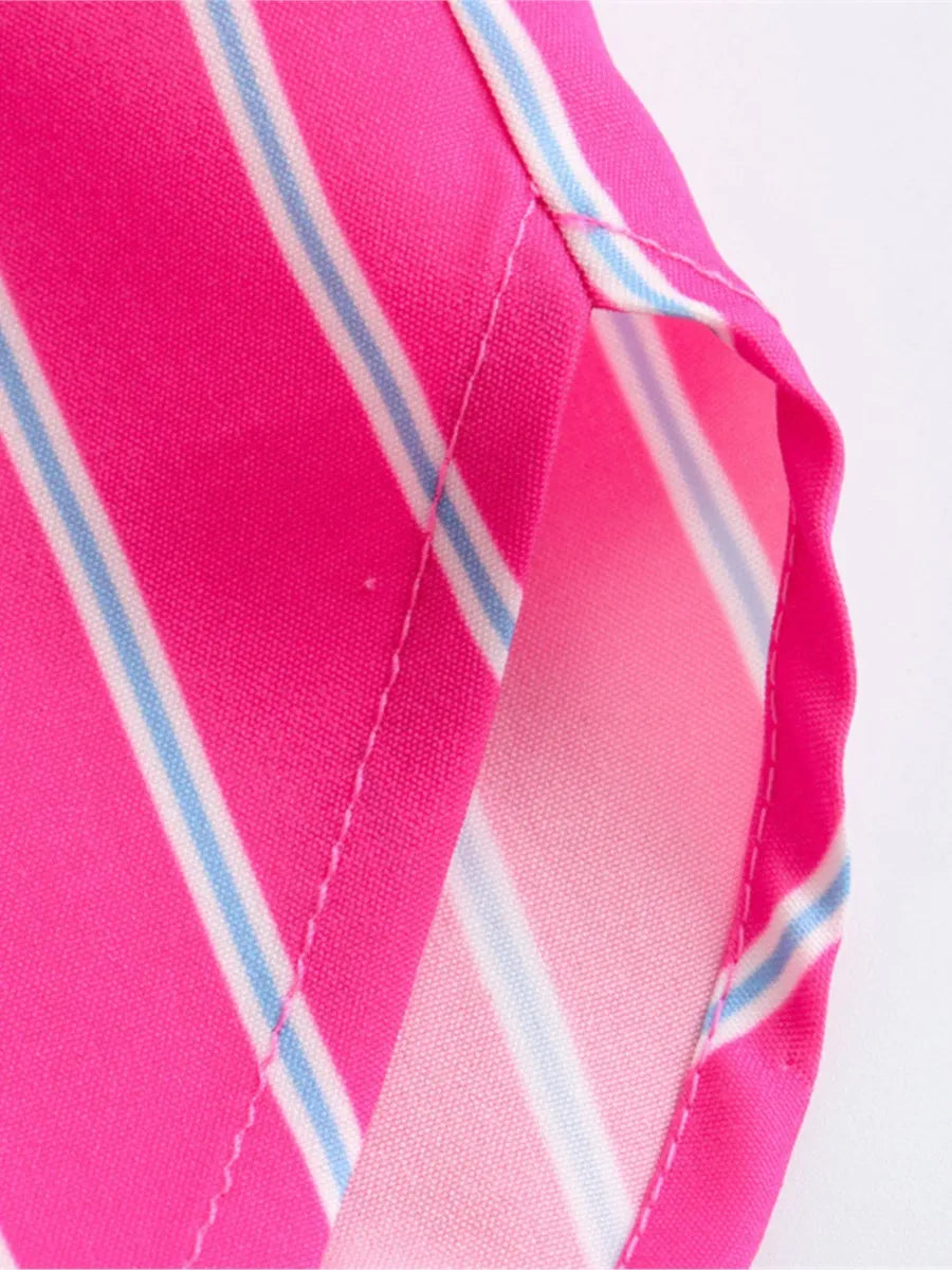 maoxiangshop - Pink Pocket Striped Shirts For Women 2024 New Single Breasted Long Sleeve Blouses Autumn Casual Fashion Lapel Collar Blouse Tops