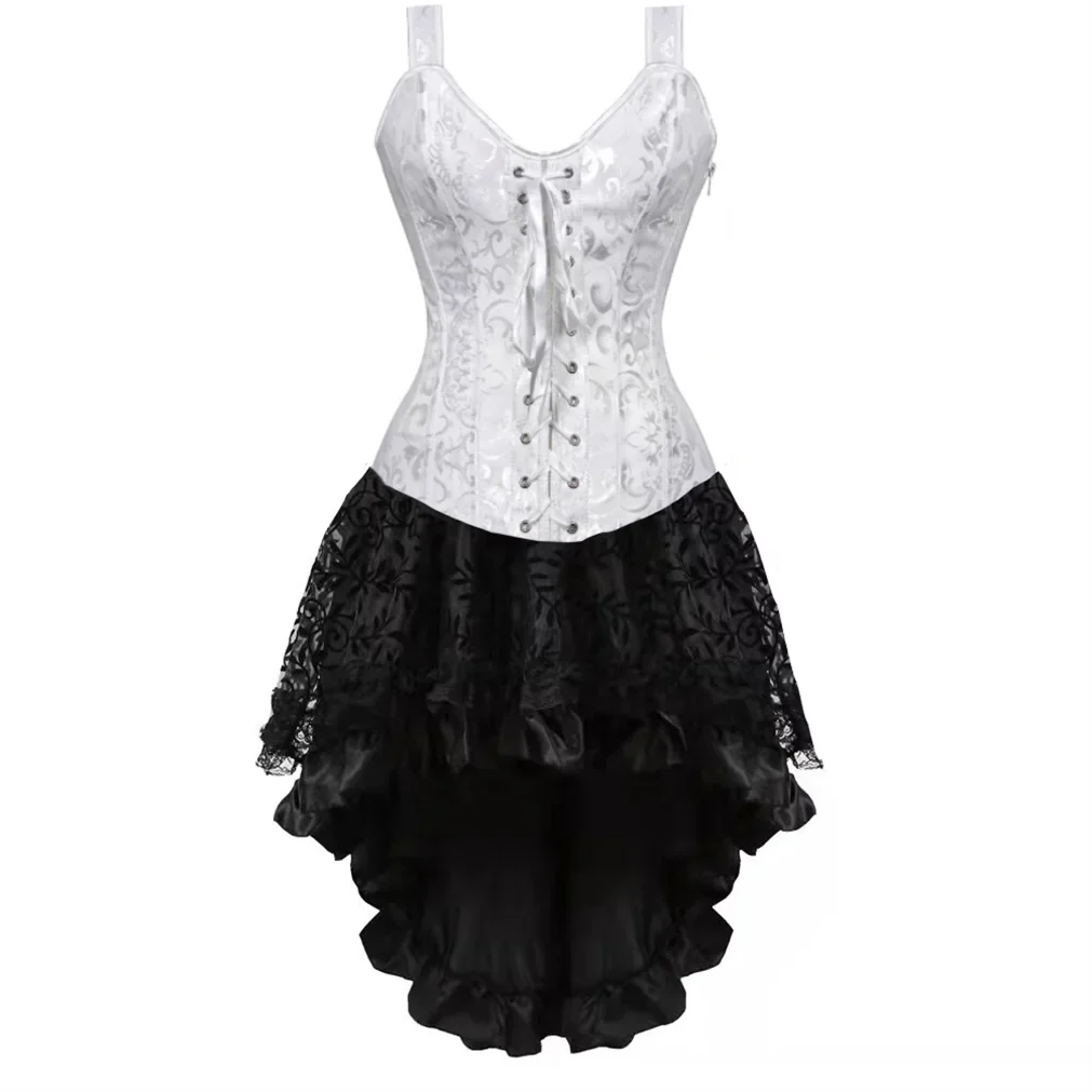 maoxiangshop - Steampunk Corset Skirt Gothic Bridal Strap Bustiers Dress Party Outfits for Women Plus Size Sexy Pirate Costumes Rave Clothes