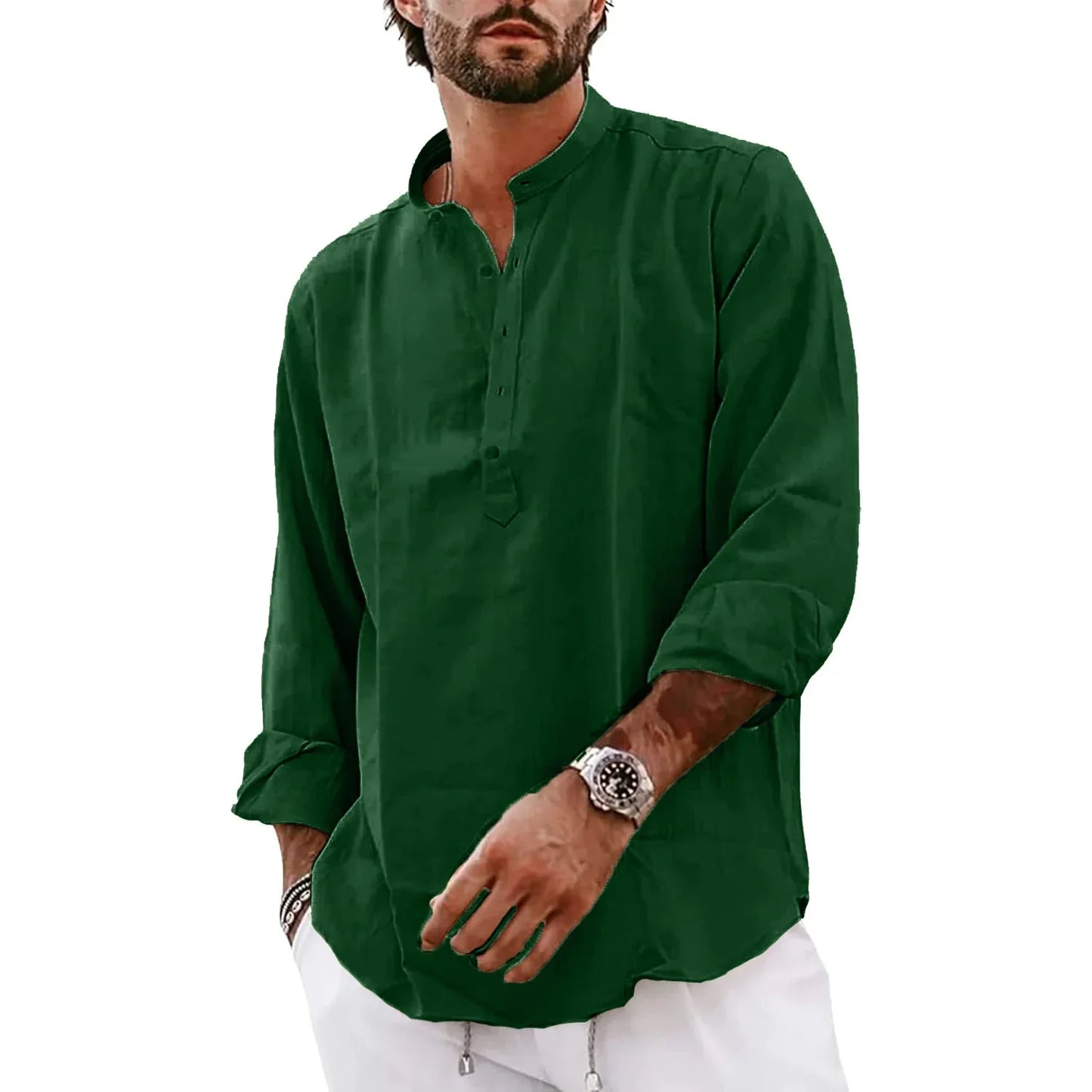 maoxiangshop Streetwear Mens Cotton Linen Shirts Casual Lightweight Long Sleeve Henley Shirts for Men Beach Hawaiian Breathable T Shirts