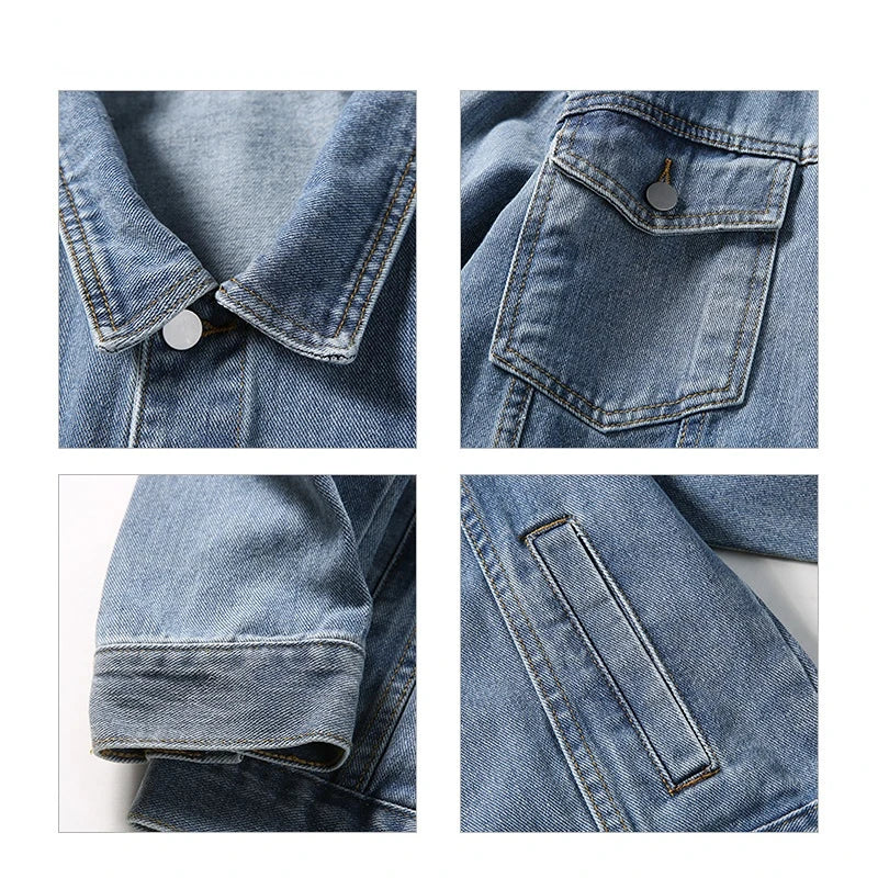 maoxiangshop Men's Clothing New Baggy Denim Jacket Solid Color Casual Korean Fashion Harajuku Oversized Blue Streetwear Male Button Coat