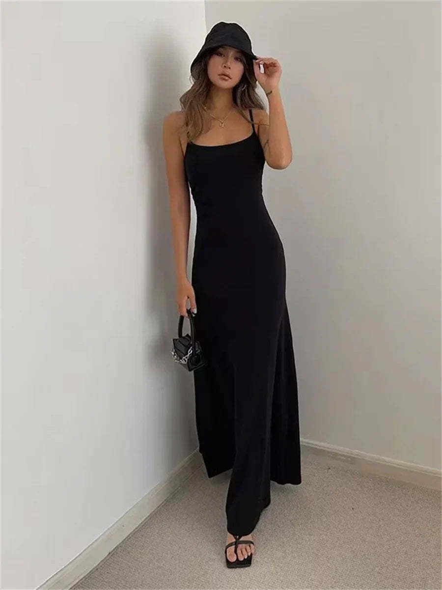 maoxiangshop-Woman Spring Summer Style Bodycon Dress Female Sexy Sleeveless Spaghetti Strap Split Sheath Dress Vestidos
