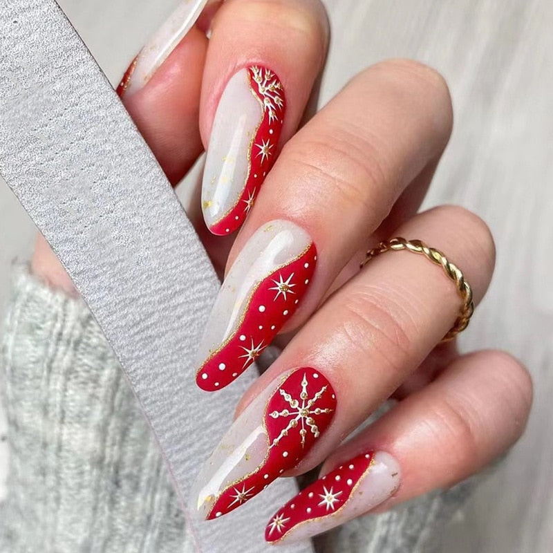 24Pcs Long Ballet Christmas False Nails Wearable Xmas Style Fake Nails Elk Santa Claus Design Full Cover Press on Nail Tips