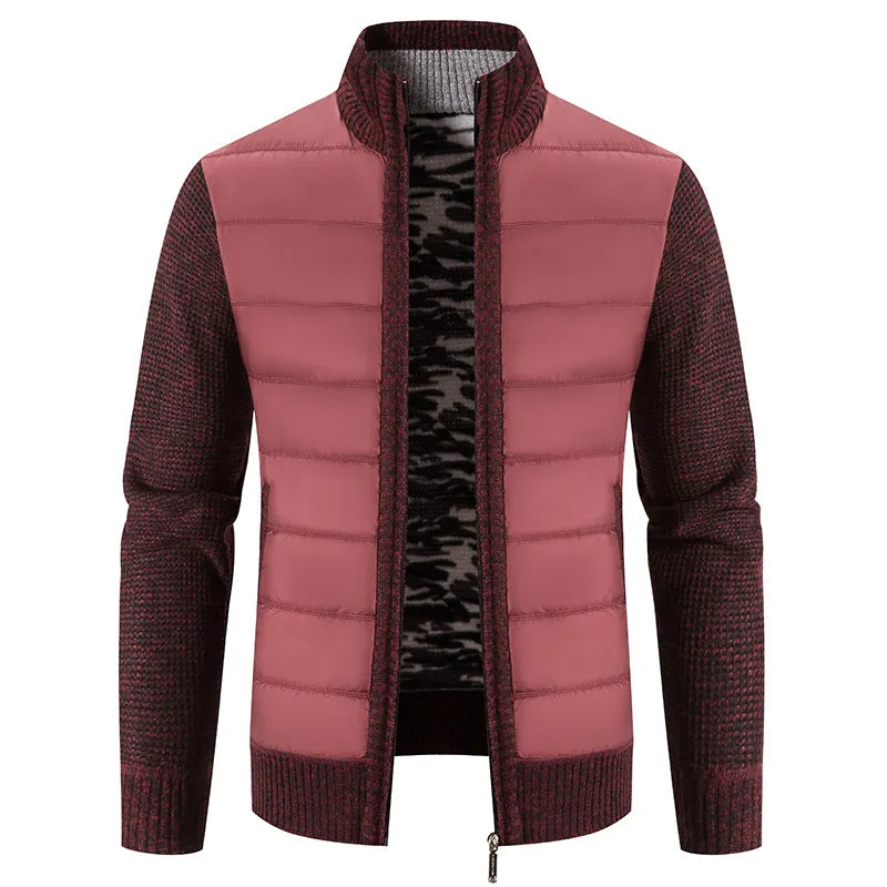 maoxiangshop Winter Thick Fleece Cardigan Men Warm Sweatercoat Fashion Patchwork Mens Knittde Sweater Jackets Casual Knitwear Outerwear Men