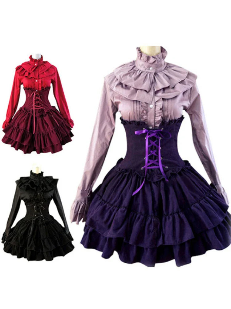 maoxiangshop - Gothic Lolita Dress SK Lavender High Waist Lace Up Ruffles Lolita Skirt sweet lolita dress