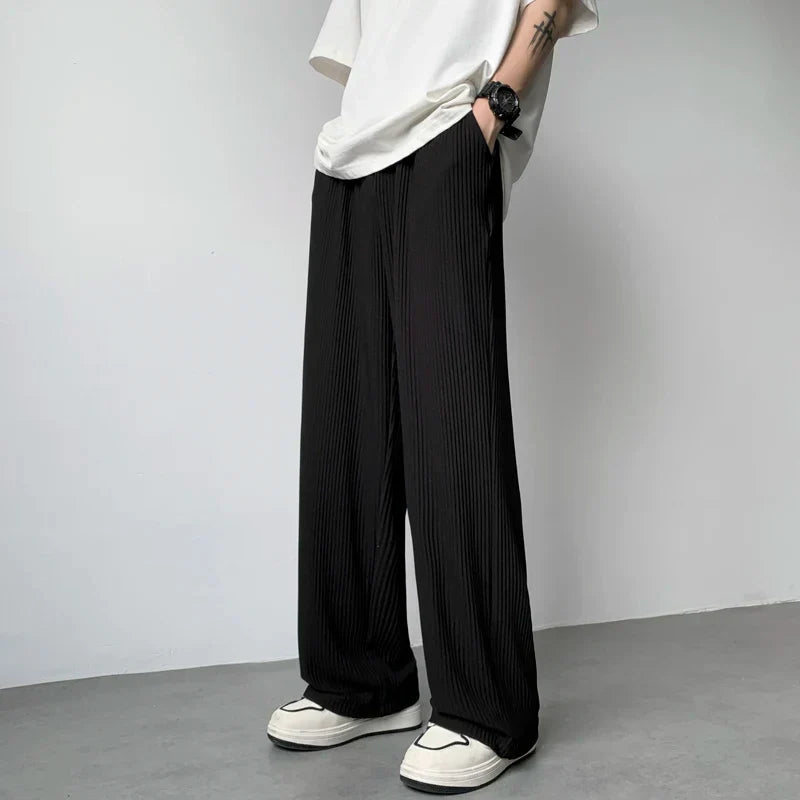 maoxiangshop Summer Pleated Pants Men Fashion Oversized Ice Silk Pants Men Japanese Streetwear Hip-hop Loose Straight Pants Mens Trousers