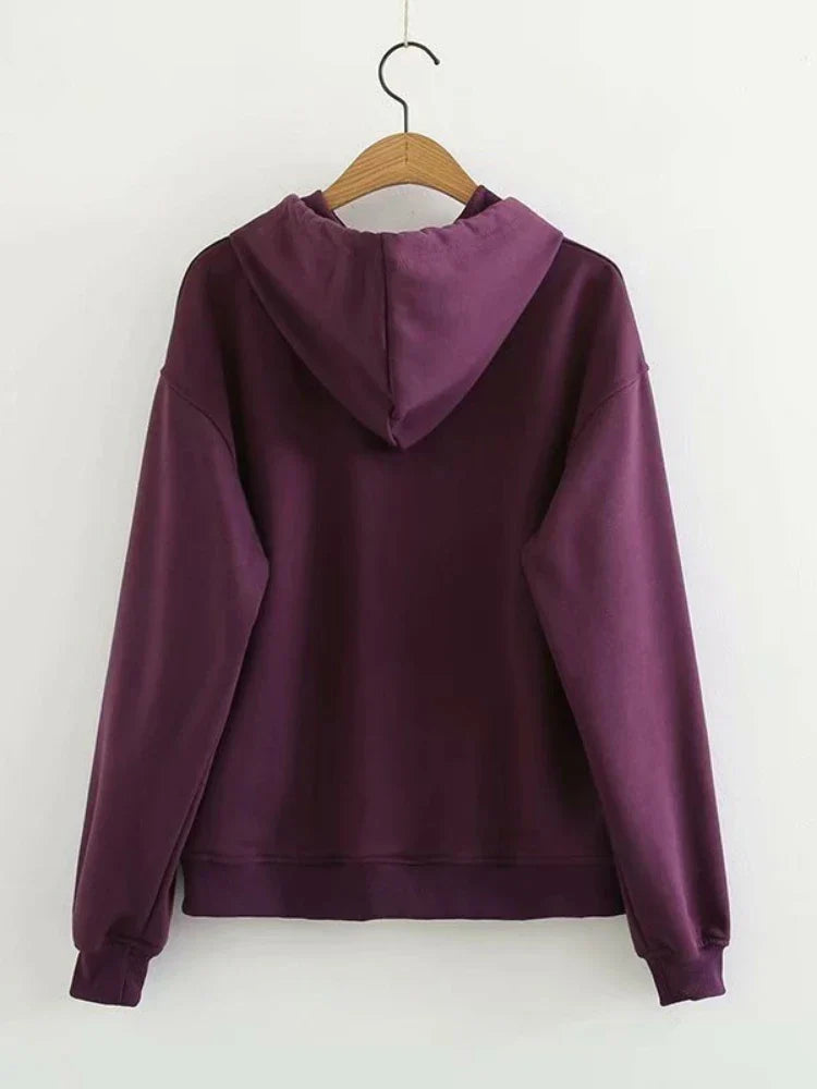 maoxiangshop Purple Cartoon Print Women Hooded Sweatshirt Autumn Winter Girl Sporty Chic Hoodies Sweet Style Casual Pullover Tracksuits