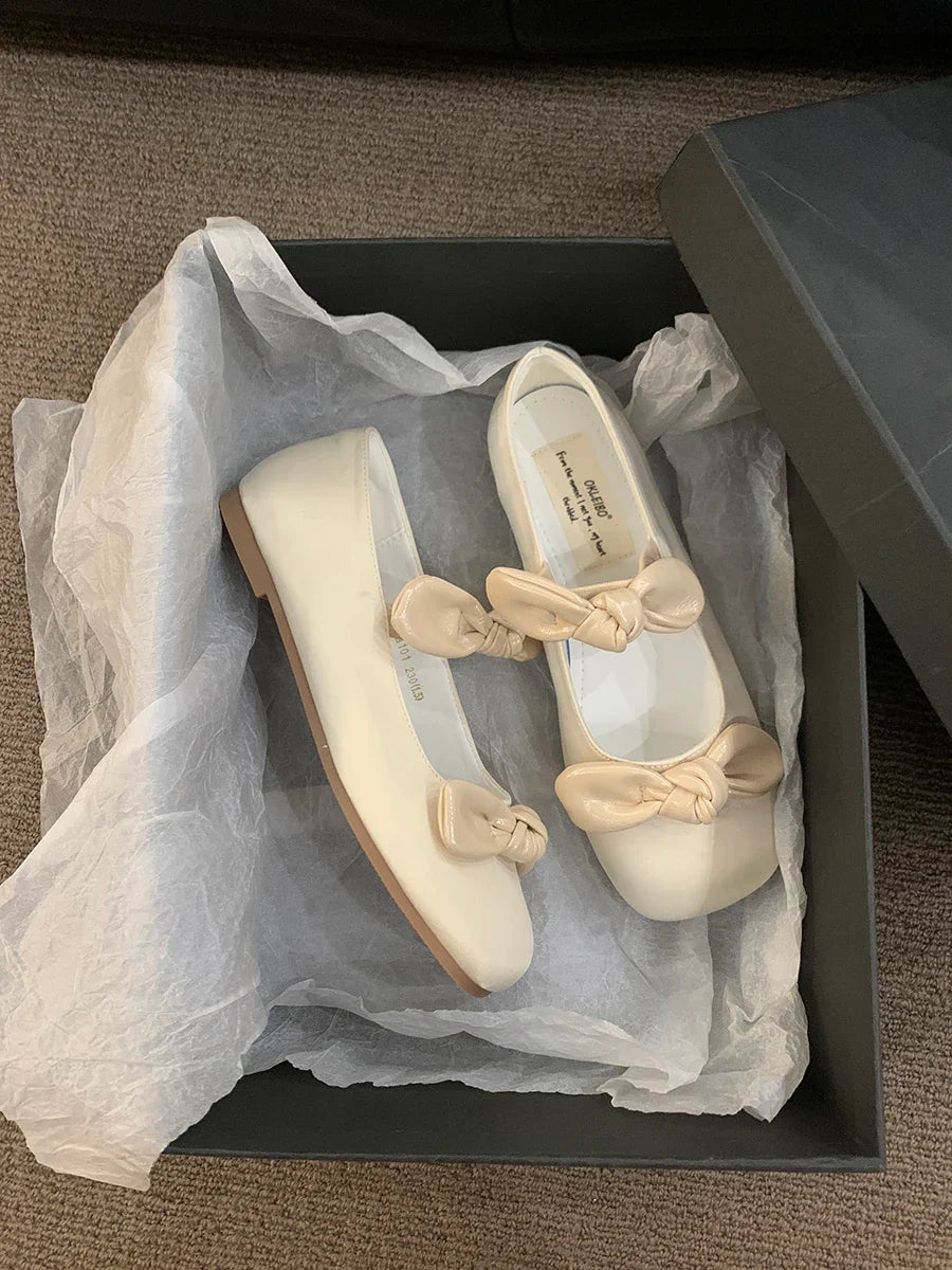maoxiangshop - 2024 NEW Korean style Lolita Mary Jane Shoes Women's Shoes Square Toe Women's Shoes Two Bow Ballet Flats Spring/Autumn Flats