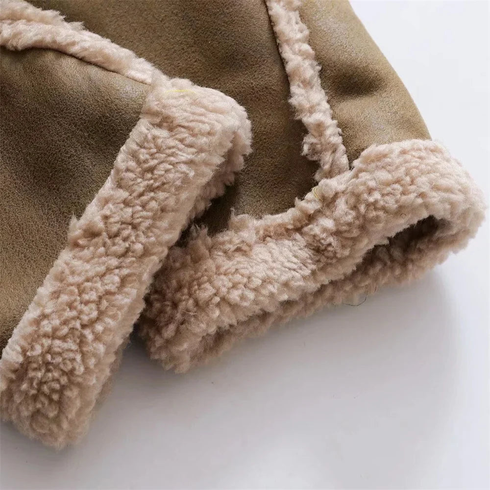maoxiangshop - 2024 Early Autumn New Women's Fashion Splicing Fleece Lining Thickened Lapel Double-sided Jacket