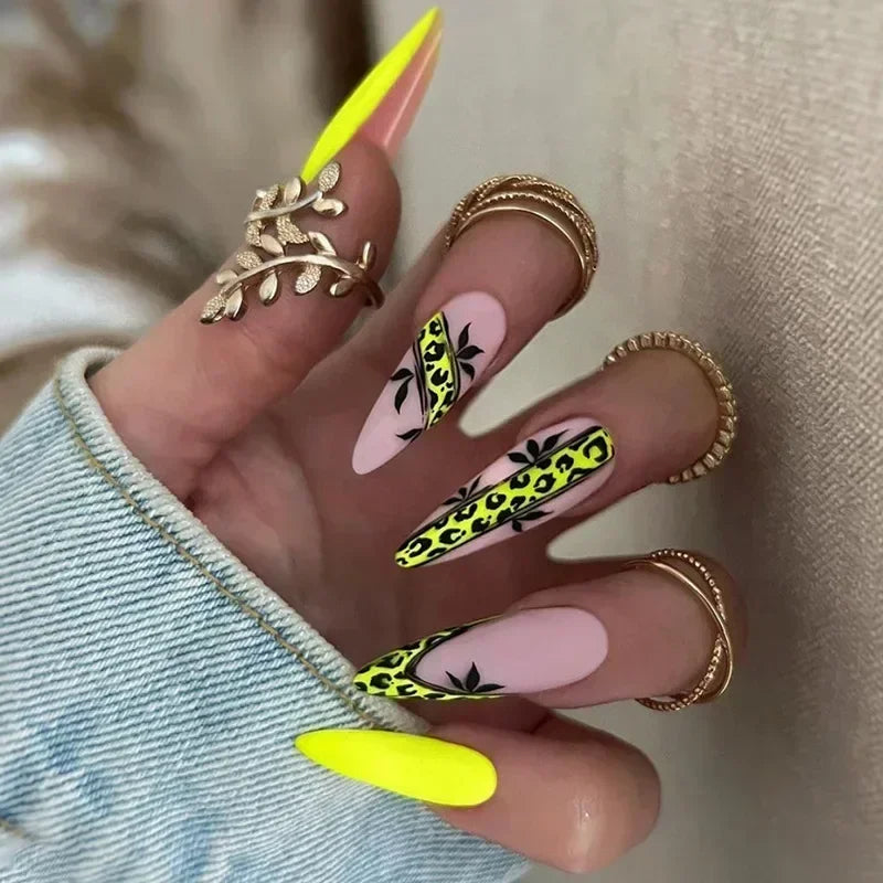 maoxiangshop 24Pcs False Nails With Glue Almond Pink Butterfly Design Detachable Rhinestones Acrylic Fake Nails long stiletto Press On Nails