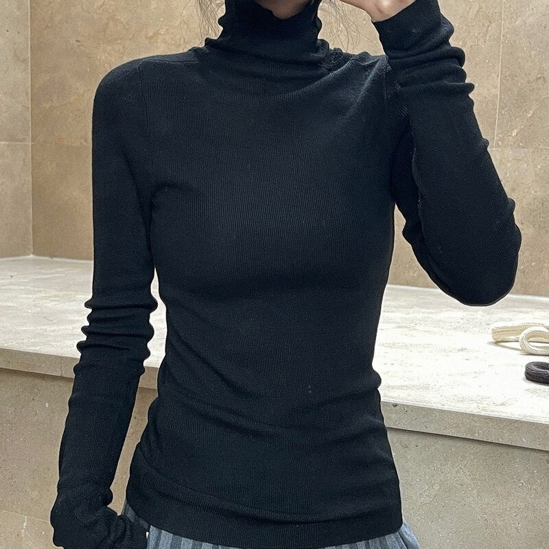 maoxiangshop Autumn And Winter Women's Casual Solid Color Turtleneck Long-sleeved Slim Sweater