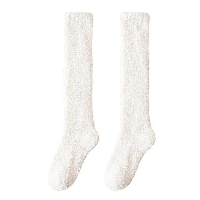 maoxiangshop Unisex Candy Coral Fleece Long Socks Women Plush Winter Warm Thick Thigh Stockings Lolita Thigh High Home Sleep Floor Sock