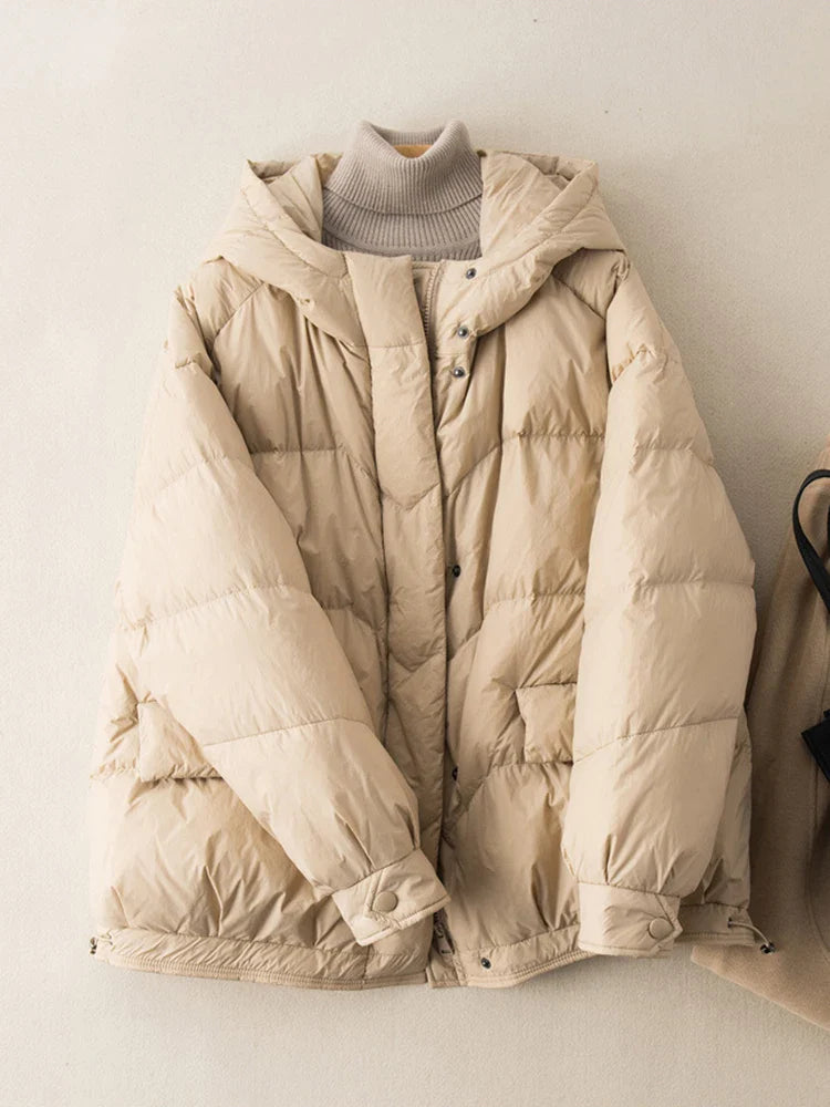 maoxiangshop Winter Oversize Duck Down Coat Women Fashion Warm Thick Hooded Jackets Black Autumn Casual Pocket Parkas