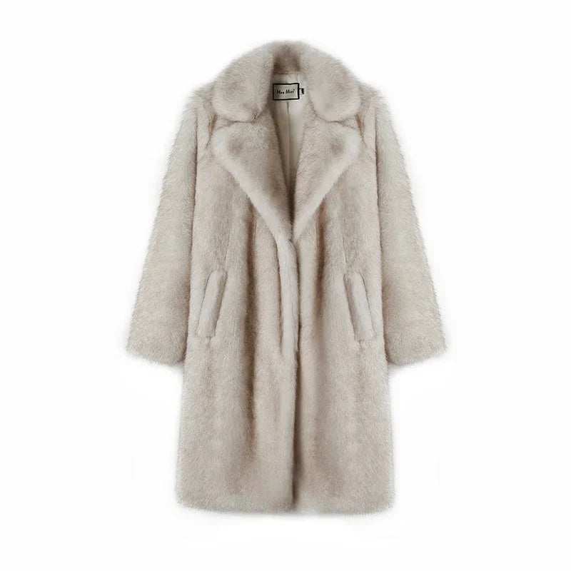 maoxiangshop - Slouchy Chic Gradient Long Eco Faux Fur Coat Women Winter Thick Warm Fluffy Fox Fur Jacket Brand Fashion Girls Overcoat